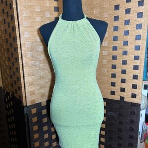 Chic Lime Backless Halter Dress